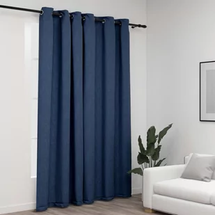 vidaXL Zasłony stylizowane na lniane, przelotki, niebieskie, 290x245 cm - Zasłony - miniaturka - grafika 1