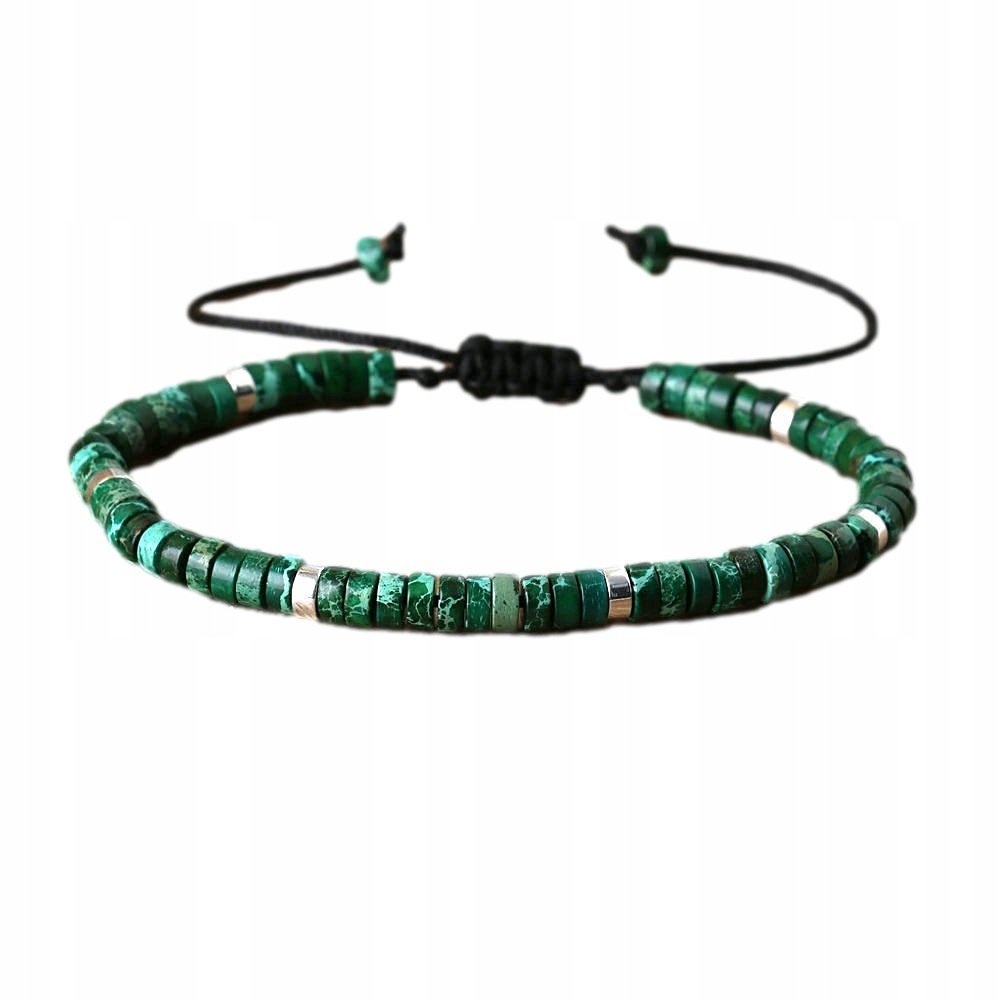 Bransoletka Kamień Naturalny Zielony Jaspis Morski 2 x 4 mm Regulowany