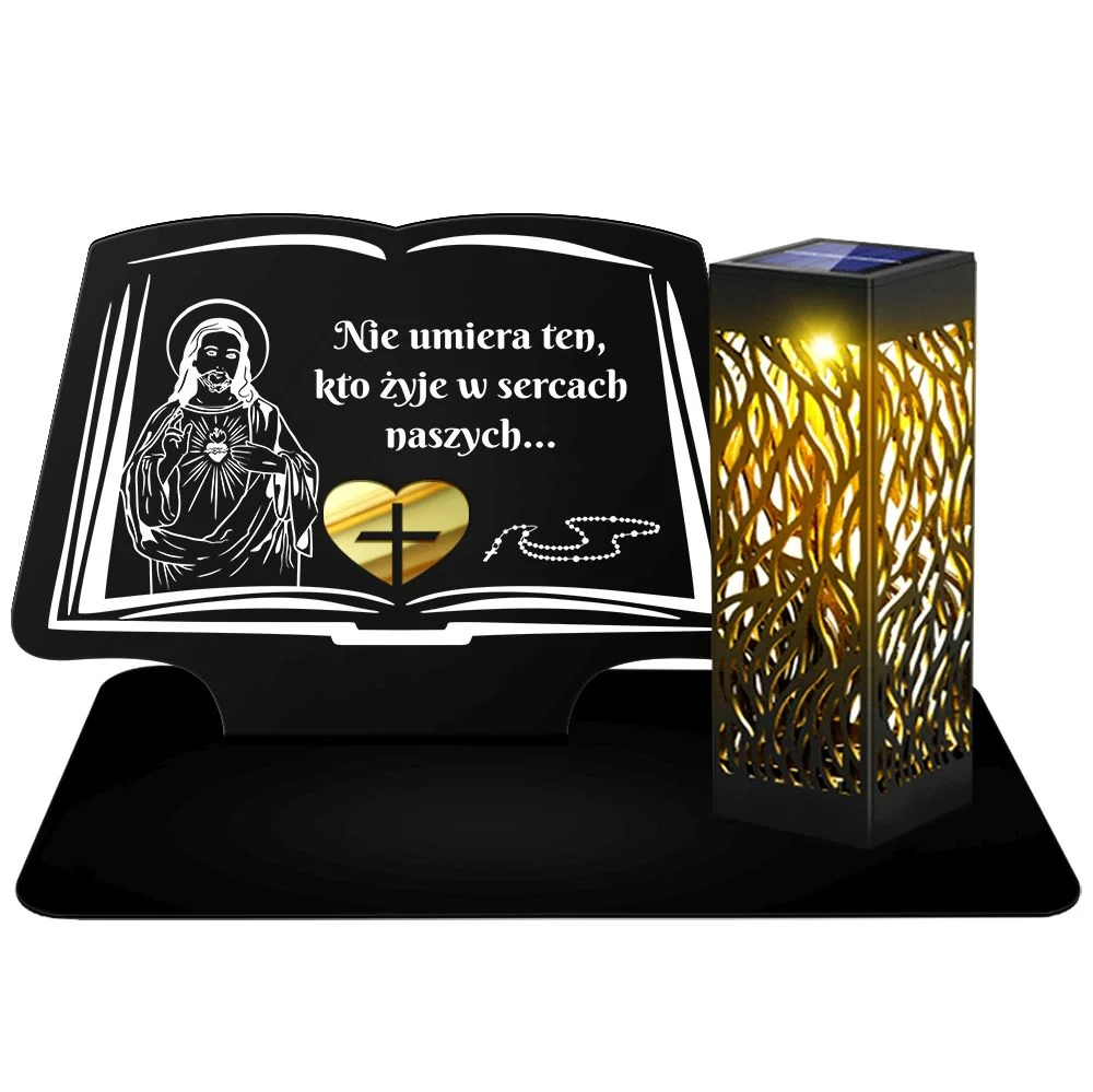Metalowy Znicz Solarny LED Lampion na Grób Cmentarz Nagrobny Ciężki Duży