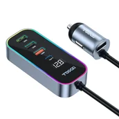 Ładowarki samochodowe - Ładowarka samochodowa Toocki 4xUSB + USB-C, 105W (szara) - miniaturka - grafika 1
