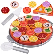 Zabawy w naśladowanie dorosłych - Zestaw DREWNIANA PIZZA do krojenia 16,5cm NA RZEP Dodatki 27ele ZA4689 - miniaturka - grafika 1