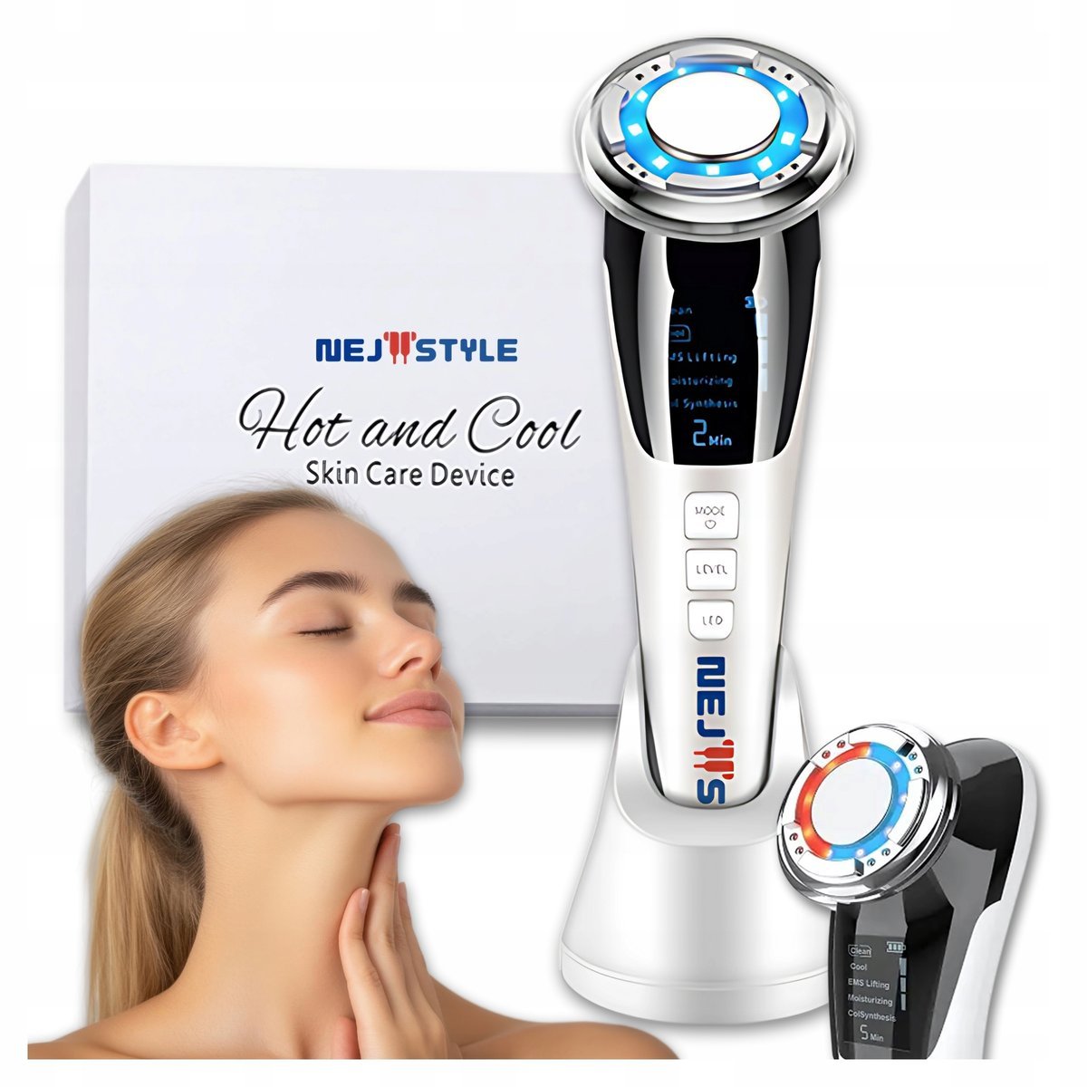 MEZOTERAPIA BEZIGŁOWA MASAŻER KRIOTERAPIA EMS DO TWARZY 5w1 ULTRADŹWIĘKOWY