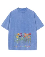 Koszulki i topy damskie - Damska koszulka oversize efekt sprania Kolorowe Kwiaty Wiosna Błękitna XL - miniaturka - grafika 1