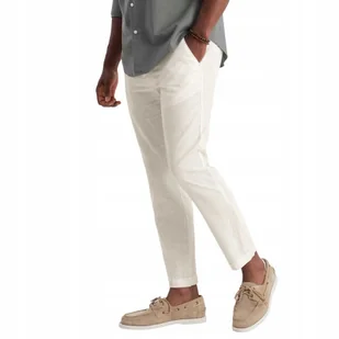 Podwijane męskie spodnie chino z dodatkiem lnu kremowe V2 OM-PACP-0198 XL - Spodnie męskie - miniaturka - grafika 1