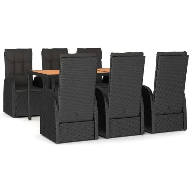 Zestaw mebli ogrodowych z rattanem PE, czarny, 6 krzeseł i stół 150x90x7