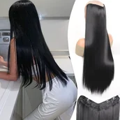 Pozostałe akcesoria fryzjerskie - TEMU Włosy syntetyczne do przedłużania włosów prostych dla kobiet - 28 cali, 4 klipsy, odporność na ciepło, naturalny wygląd, brak rozdwojonych - miniaturka - grafika 1