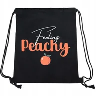 Plecaki worki - Worek Plecak Czarny Bawełniny FEELIN PEACHY Brzoskwinka Słodkie Urocze Wz - miniaturka - grafika 1