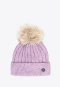 Czapki damskie - Czapka damska zimowa z pomponem fioletowa - miniaturka - grafika 1