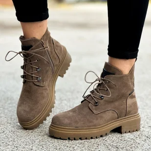 Khaki zamszowe botki damskie na traperze Sergio Leone Tr769 - Botki damskie - miniaturka - grafika 1