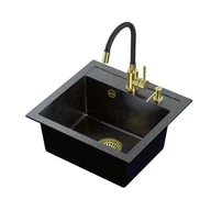 Zlewozmywaki - ART JOHNNY 110  50x47x18,5) Steingran Art Gold Black Pearl 
z syfonem manualnym, baterią Maggie i dozownikiem 
czarny opalizacja złota - miniaturka - grafika 1