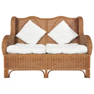 vidaXL Sofa 2-osobowa jasnobrązowa naturalny rattan i len 325468 - Sofy ogrodowe - miniaturka - grafika 1