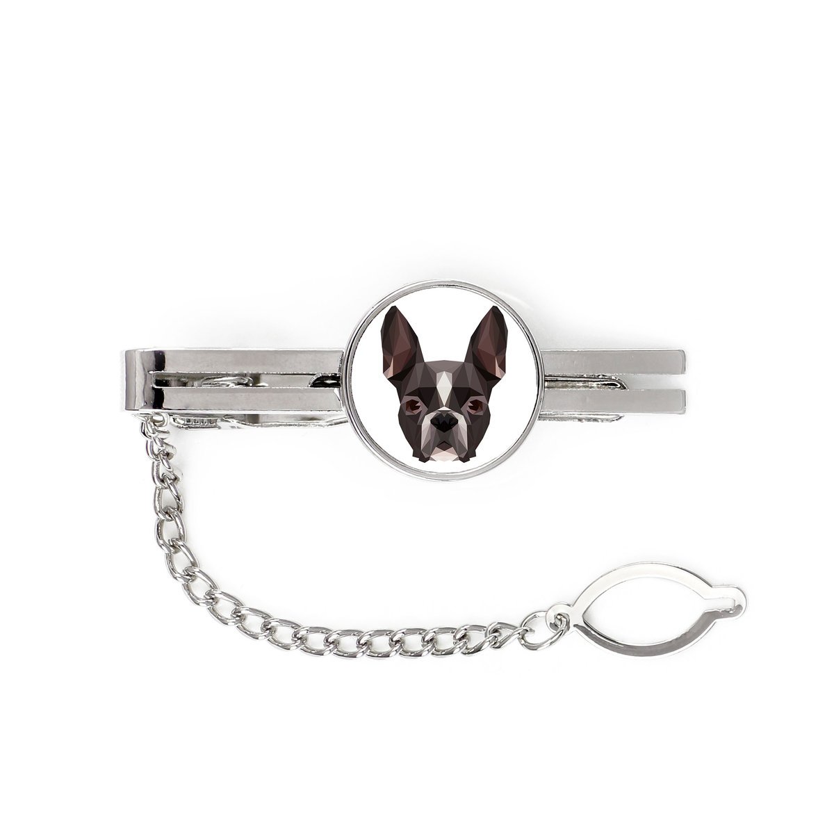 Boston Terrier, Boston Bull Terrier -geometryczna spinka ze zdjęciem i napisem do krawata Art-Dog