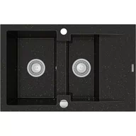 Zlewozmywaki - Mexen Gaspar zlewozmywak granitowy 1,5-komorowy z krótkim ociekaczem 737 x 475 mm, czarny/złoty metalik - 6507731505-75 - miniaturka - grafika 1