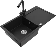 Zlewozmywaki z baterią - Mexen Leo zlewozmywak granitowy 1-komorowy z ociekaczem i baterią kuchenną Duero, czarny - 6501-77-671600-70 - miniaturka - grafika 1