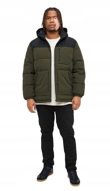 JACK&JONES PLUS SIZE KURTKA MĘSKA KHAKI PIKOWANA Z KAPTUREM 4XL 1JYB