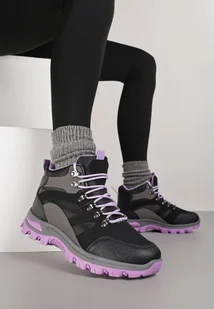 Czarno-Fioletowe Buty Trekkingowe Trapery Vices Ozdobione Przeszyciami Narrive - Botki damskie - miniaturka - grafika 1