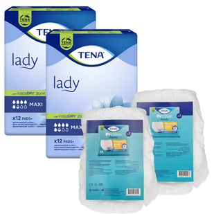Zestaw Tena Lady, podpaski specjalistyczne, Maxi, 2 x 12 sztuk + ProSkin Pants Normal majtki chłonne, rozmiar M i L, 2 próbki - Podpaski - miniaturka - grafika 1