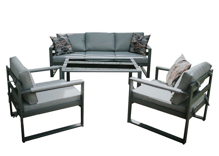 Meble ogrodowe MICHALINA sofa 3-osobowa + 2x fotel + stolik stal, KANARIA 7005