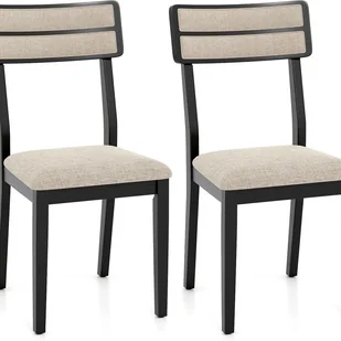 Zestaw 2 Krzeseł do Jadalni z Drewna, bez Podłokietników, Tapicerowane Siedzisko, Oddychająca Tkanina Lniana, Nośność 180 kg (Czarne, 2 Sztuki) - Krzesła Zestaw 2 Krzeseł do Jadalni z Drewna, bez Podłokietników, Tapicerowane Siedzisko, Oddychająca Tkanina Lniana, Nośność 180 kg (Czarne, 2 Sztuki) - Krzesła - miniaturka - grafika 1