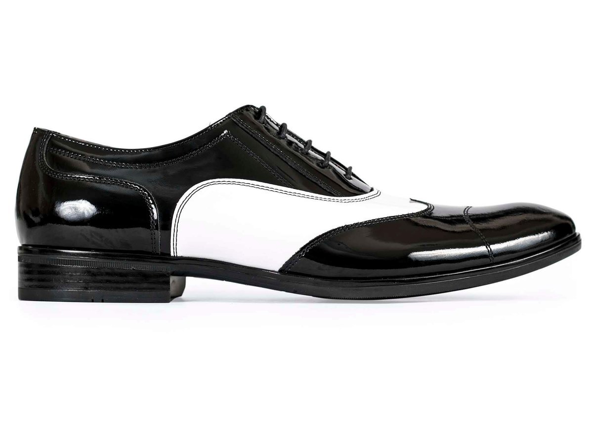 Czarno białe lakierki męskie - Spektatory Al Capone Caponki T25 44