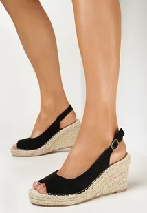 Czarne Sandały na Koturnie z Plecionki ze Sprzączką Lyana - Sandały damskie - miniaturka - grafika 1