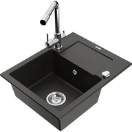 Zlewozmywaki z baterią - Mexen Enzo zlewozmywak granitowy 1-komorowy z ociekaczem i baterią kuchenną Duero, czarny/złoty metalik - miniaturka - grafika 1