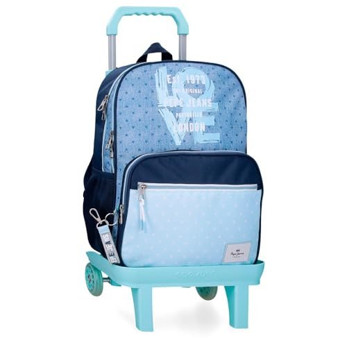 Pepe Jeans Noni Denim Plecak z podwójną komorą z wózkiem Niebieski 30x40x12 cm Poliester by Joumma Bags, Niebieski, Talla única, Plecak z podwójną komorą z wózkiem