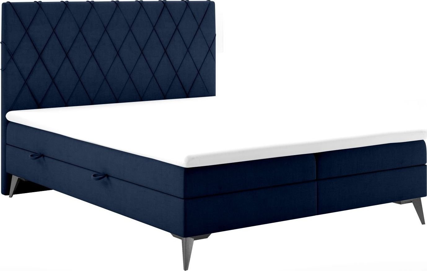LAVERTO Łóżko kontynentalne IBETIO 160x200 granatowe velvet z pojemnikiem