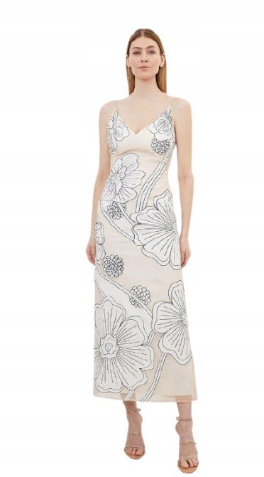 KAREN MILLEN SUKIENKA PETITE NA RAMIĄCZKACH Z KWIATOWYM PRINTEM 36 B1C