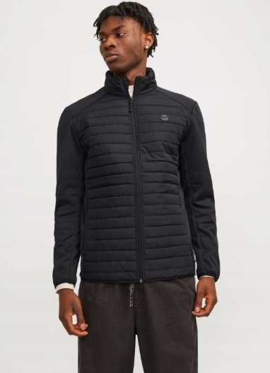 JACK&JONES CZARNA KURTKA MĘSKA PIKOWANA Z ZAMKIEM M 16FA