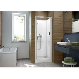 Sanplast KCDJw/BASIC-90-SHP+Bza biewW0Bi kabina prysznicowa 90x90 cm czterościenna z brodzikiem i zestawem prysznicowym biały/szkło ... - Kabiny prysznicowe - miniaturka - grafika 1