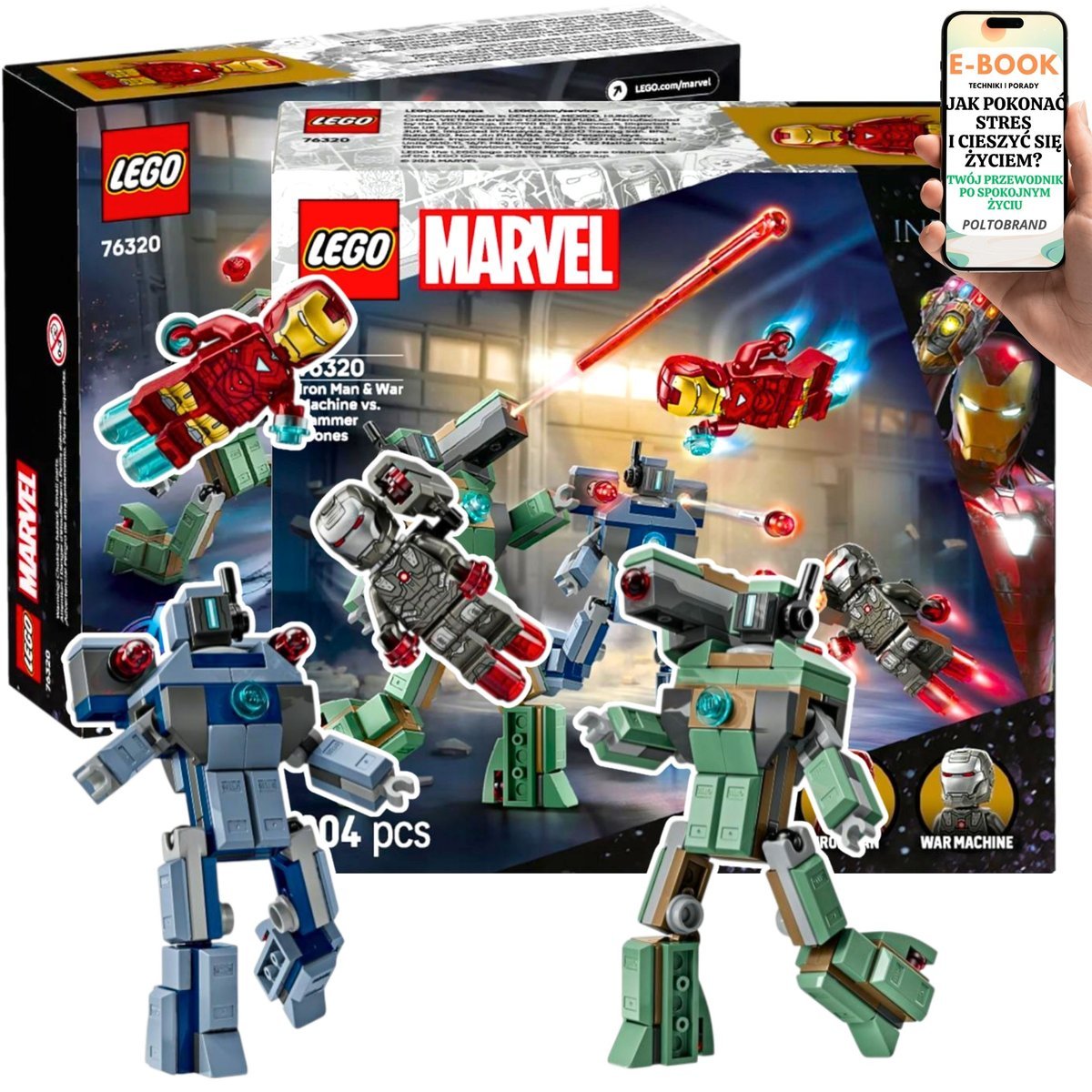 ZESTAW LEGO DLA DZIECKA MARVEL Super Heroes Iron Man vs Hammer Drony War Machine z miotaczem (76320) Lego Dla Chłopca 8 9 10 11 12 13 latka + EBOOK-1