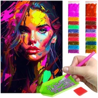 Zabawki kreatywne - Haft Diamentowy ARTULIO, Obraz DIY 5D, Diamond Painting, Mozaika Diamentowa 40X60cm (Malownicza kobieta) + Zestaw Akcesoriów - miniaturka - grafika 1