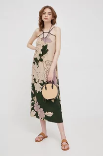 Sukienki - Sisley sukienka kolor beżowy midi prosta - grafika 1