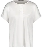 Bluzki damskie - Taifun Damska bluzka z mieszanką materiałów, krótki rękaw, przecięte ramiona, koszulka z krótkim rękawem, okrągły dekolt, jednokolorowa, białawy, 46 - miniaturka - grafika 1