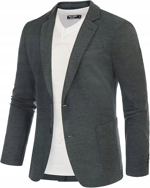 MĘSKA MARYNARKA CASUAL elegancka jodełka slim fit dwa guziki rozm. XL szara