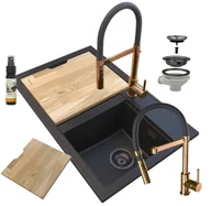 Zlewozmywaki - Granitan Zlew Granitowy Hektor Syfon Czarny Vento Rosegold - miniaturka - grafika 1