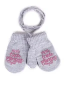 Rękawiczki dla dzieci - Rękawiczki Dziewczęce Jednopalczaste Ze Sznurkiem Szare Z Napisem 12 Cm - miniaturka - grafika 1
