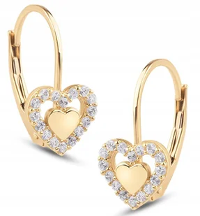 ZŁOTE KOLCZYKI DLA DZIEWCZYNKI WISZĄCE SERDUSZKA CYRKONIE 333 8KT PREZENT - Biżuteria dla dzieci - miniaturka - grafika 1