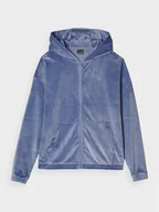 Bluzy damskie - Damska bluza dresowa z weluru rozpinana z kapturem 4F 4FRAW24TSWSF1818 - niebieska - miniaturka - grafika 1