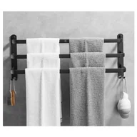 Wieszaki łazienkowe - Czarny aluminiowy wieszak na ręczniki - uchwyt ścienny bez wiercenia, 3 x 40 cm pręty, ścienny wieszak na ręczniki, wieszak na ręczniki łazienkowe - miniaturka - grafika 1