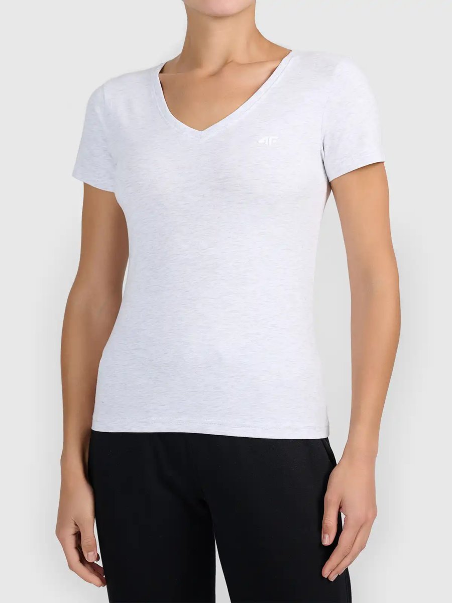 T-shirt basic z dekoltem typu serek damski 4F 4FWMM00TTSHF3307-27M Szary M
