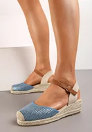 Sandały damskie - Niebieskie Sandały na Plecionym Koturnie w Stylu Espadryli Sunaia - miniaturka - grafika 1