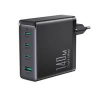 Ładowarki do telefonów - Szybka ładowarka sieciowa GaN 140W 3 x USB-C / USB-A Joyroom JR-TCG05EU - czarna + kabel USB-C - USB-C 240W 1.2m - miniaturka - grafika 1