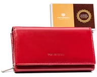 Portfele - Skórzany damski portfel Peterson na zatrzask pojemna portmonetka na karty z ochroną RFID, czerwony - miniaturka - grafika 1