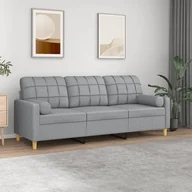 Sofy i kanapy - vidaXL 3-osobowa sofa z poduszkami, jasnoszara, 180 cm, tkanina - miniaturka - grafika 1