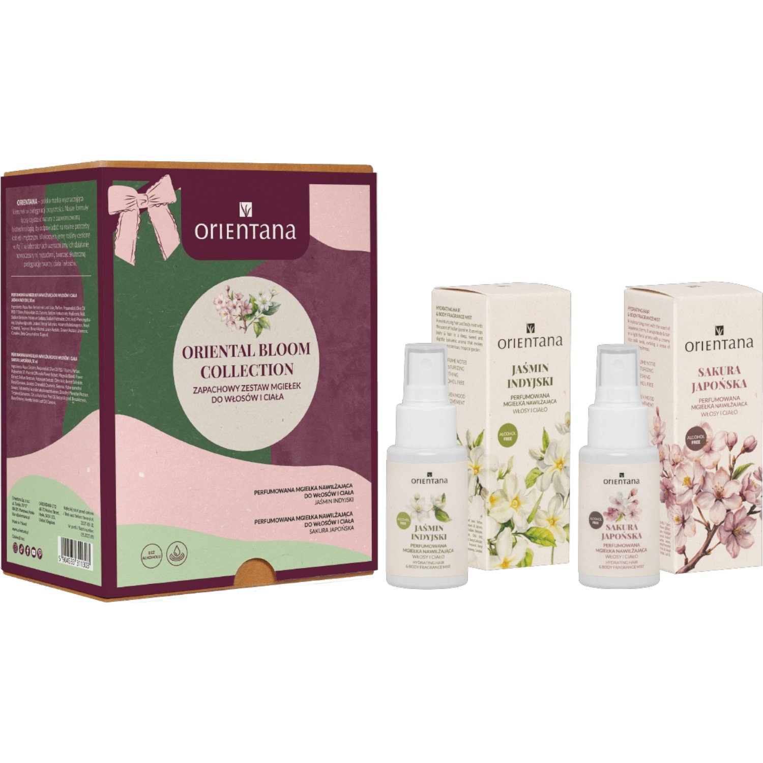 Orientana zestaw: Mgiełka Jaśmin Indyjski 50ml + Mgiełka Sakura Japońska 50ml
