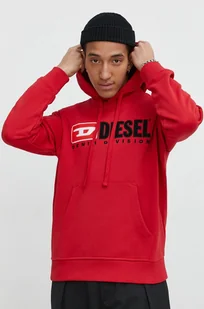 Diesel bluza bawełniana męska kolor czerwony z kapturem z aplikacją - Bluzy męskie - miniaturka - grafika 1