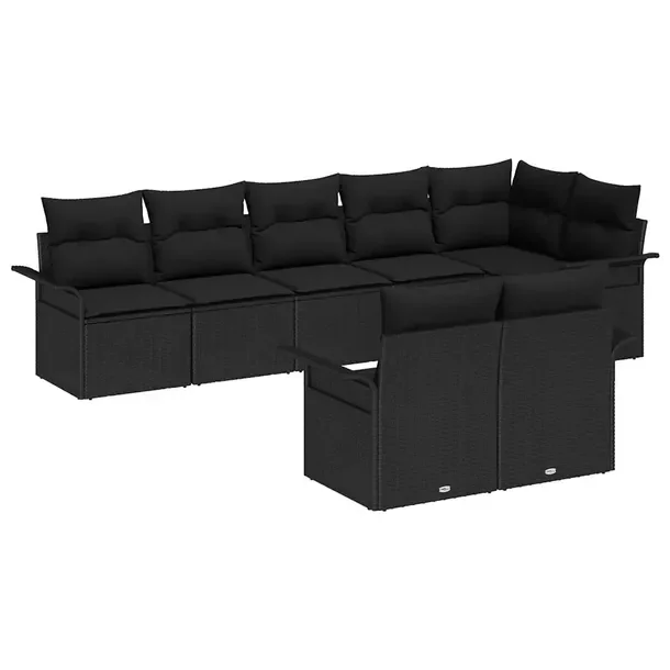 Zestaw Sofowy Modularny do Ogrodu, Czarny Polirattan, 8 Elementów