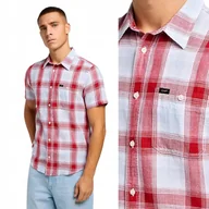 Koszule męskie - Lee SS LEESURE SHIRT Garnet LNIANA KOSZULA W KRATĘ KRÓTKI RĘKAW REGULAR M - miniaturka - grafika 1